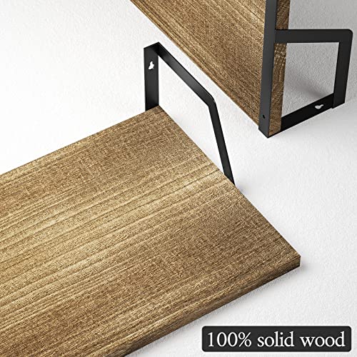 SRIWATANA Floating Shelves Wall Mounted Set of 2 Rustic Wood Shelves with Large Capacity(Carbonized Black) - color: Carbonized Black