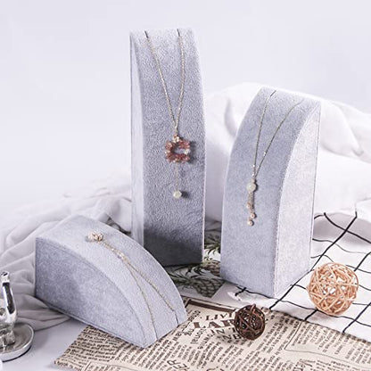 3Pcs/Set Necklace Display Stand For Selling Velvet Jewelry Holder Organizer Pandent Rack for Show (Gray Velvet) - color: Gray Velvet