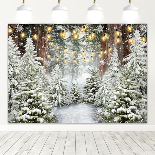Avezano Winter Forest Backdrop Wonderland Snowflake Backdrop Snowy Christmas Tree Photography Background Winter Christmas Holiday Party Decorations Photo Booth Props (8x6ft) - size: 8x6ft