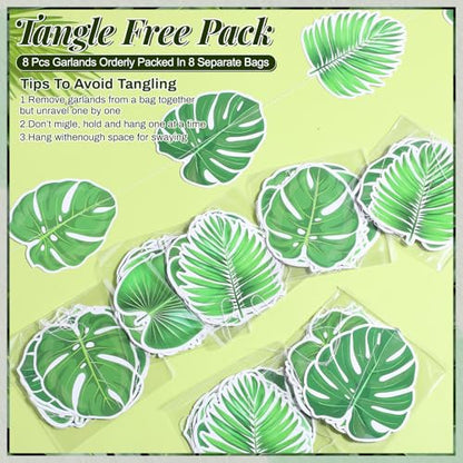 Xinnun Tropical Garland Party Decorations Palm Leaves Garland Banners Green Hawaiian Luau Leaf Hanging Decor for Summer Beach Pool Jungle Baby Shower Birthday Party Supplies - style: Palm