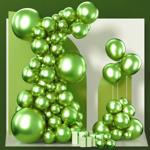 PartyWoo Metallic Green Balloons 85pcs Different Sizes of 18 12 10 5 Inch Metallic Apple Green Balloons for Graduation Spring Forest Summer Wedding Baby Shower Birthday Party Decorations Green-G121 - color: Green-g121