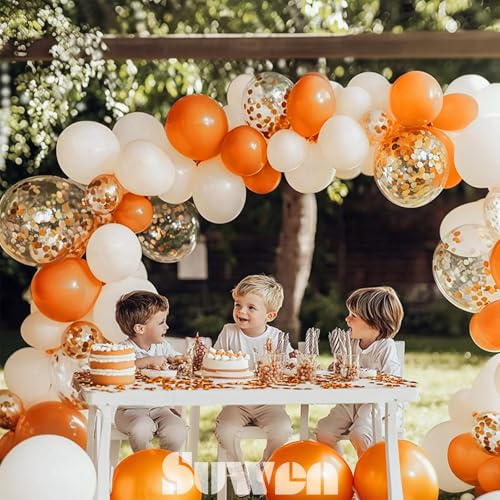 SUWEN 60PCS Orange Confetti Balloons Set Latex Helium Chrome Burnt Orange Balloon for Birthday Graduation Halloween Party Decorations - color: Orange