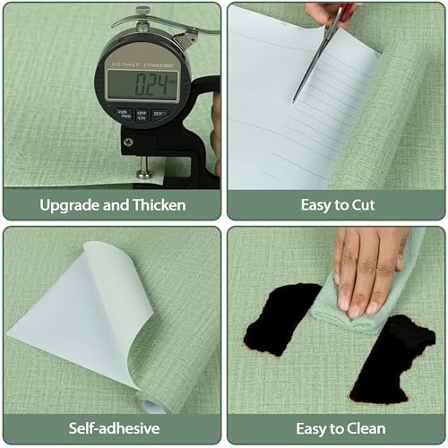 TANONE Contact Paper Peel and Stick (15.8in x 197in), Grasscloth Green Wallpaper Self Adhesive Removable Wallpaper, Fabric Linen Thickened Wall Paper Decorative for Wall Cabinets Drawers Kitchen - color: Light Green, size: 15.7" x 197"