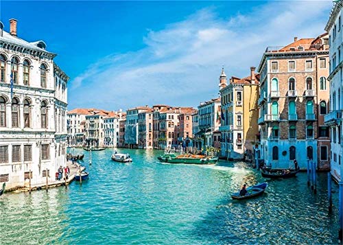 AOFOTO 12x10ft Italy Venice Photography Backdrop Water City Streetscape Italian Themed Party Decorations Background for Restaurant Canal Gondolas European Trip Birthday Portrait Photoshoot Props - size: 12x10ft