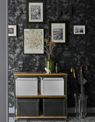 Erfoni 197"x15.7" Black Peel and Stick Wallpaper Flower Embossed Wallpaper Retro Solid Black Self Adhesive Floral Textured Removable Contact Paper Vintage Dark Wall Paper Decoration DIY for Bedroom - color: Black, size: 15.7" x 197"