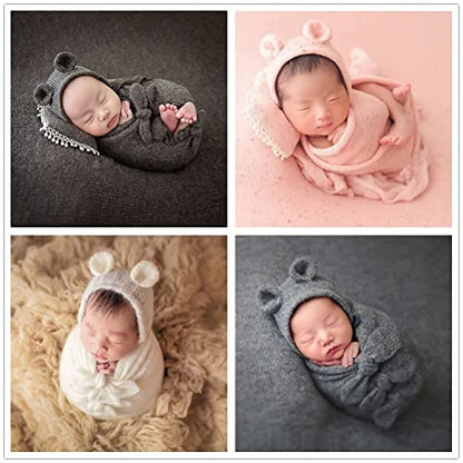 Newborn Baby Boy Girl Photography Props Bow Wrap, Posing Aid, Hat and Blanket Set of 4 Pcs - color: Light Green