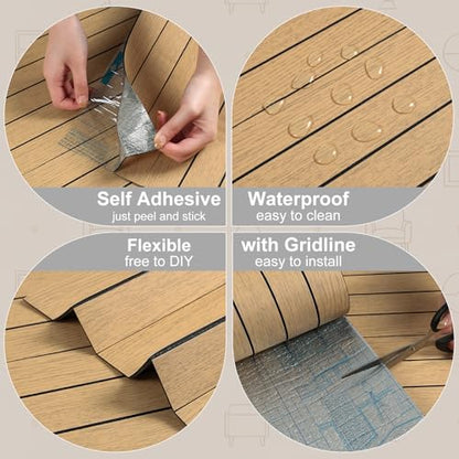 Peel and Stick PVC Slat Wall Panel Light Brown Wood Slat Foam Paneling Self-Adhesive Soundproof Wood Grain Wallpaper Vinyl Roll for Living Room TV Background Interior Wall Decor 11.8"x197"