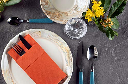 Moyes Home Terracotta Disposable Dinner Napkins with Pocket - Linen-Feel Pre-Folded Cloth-Like Paper Napkins for Silverware, Weddings, Dinner Parties, 16x16 in, Pack of 50 - color: Terracotta