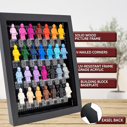 Figurine Display Case 10x10 Black Shadow Box for Miniature Figures 10x10 Black Wood Shadow Box with Black Base to Display Up to 28 Block Figures - color: Black With Black Backing, size: 10x10
