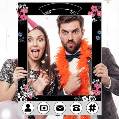 BreezeHug 32 x 24 Inch Social Media Photo Booth Selfie Frame DIY PVC Cutouts Photo Booth Props Frame for Background Photography Birthday Wedding Graduation Anniversary Party Decoration