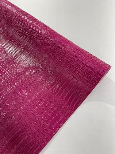 54” Wide Gator Two Tone Fake Leather Upholstery, 3-D Crocodile Skin Texture Faux Leather PVC Vinyl Fabric Sold by The Yard. (Fuchsia) - color: Fuchsia