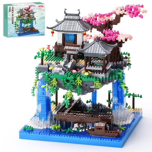 CAXIMSY Cherry Blossom Bonsai Tree House Building Block Sets 3320PCS Chinese Architecture of Peach Blossom Micro Mini Building Set Toy Gift for Kids Adults - style: Peach blossom pool