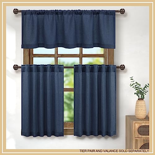 Sheer Linen Valance for Windows - 18 Inch Rod Pocket - Country Farmhouse Nautical Semi Privacy Curtain for Boys Bedroom, Kids, Small Window, Bathroom - Navy Blue - color: Navy