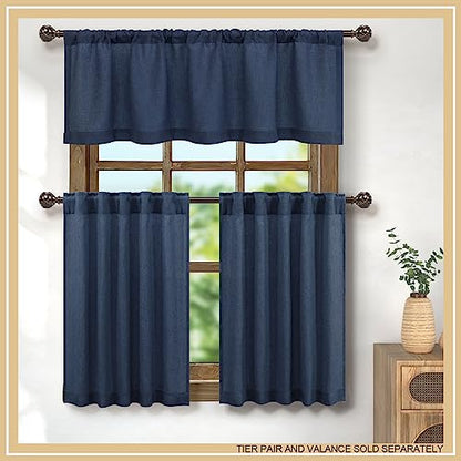 Sheer Linen Valance for Windows - 18 Inch Rod Pocket - Country Farmhouse Nautical Semi Privacy Curtain for Boys Bedroom, Kids, Small Window, Bathroom - Navy Blue - color: Navy