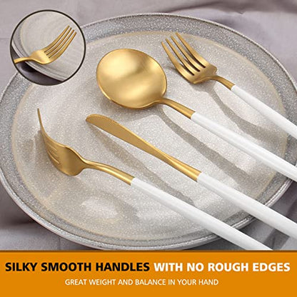 Matte White Gold Silverware Set, Oliviola 40-Piece Stainless Steel Flatware Cutlery Set Service for 8, Satin Finish Kitchen Utensil Set, Dishwasher Safe - color: Whitegold, size: 40-piece