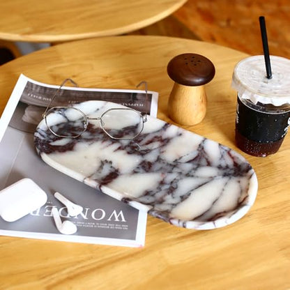 Natural Marble Tray, Coffee Table, Food, Fruit, Paper Cup, Cake Display, Coffee bar, Family Gatherings, Seasonal Holiday Decoration Tray(Viola-oval-11 x5 x0.7) - color: Viola-oval-11"x5"x0.7"