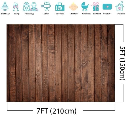 7X5FT Brown Wood Backdrop Photographers Thin Vinyl Brown Retro Wood Wall Background Cloth Seamless DH-278 - size: 7X5FT