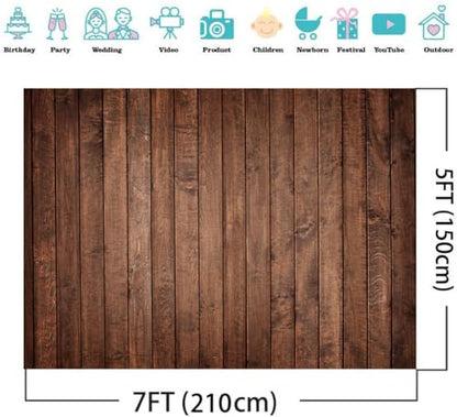 7X5FT Brown Wood Backdrop Photographers Thin Vinyl Brown Retro Wood Wall Background Cloth Seamless DH-278 - size: 7X5FT