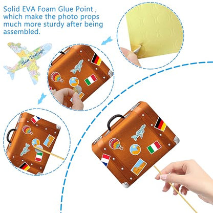 37pcs Travel Theme Party Photo Booth Props Adventure Awaits Party Decorations Let The Adventure Begin Bon Voyage Map Theme Photo Props for Farewell Retirement Around The World Party Supplies