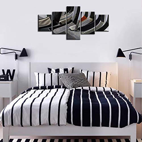 5 Piece Canvas Wall Art for Living Room Hockey Sticks Near The Locker Room Painting Poster Premium Quality Artwork Modern House Decoration Wooden Framed Ready to Hang Poster and Prints(50''Wx24''H) - color: Artwork-37, size: 50''W x 24''H