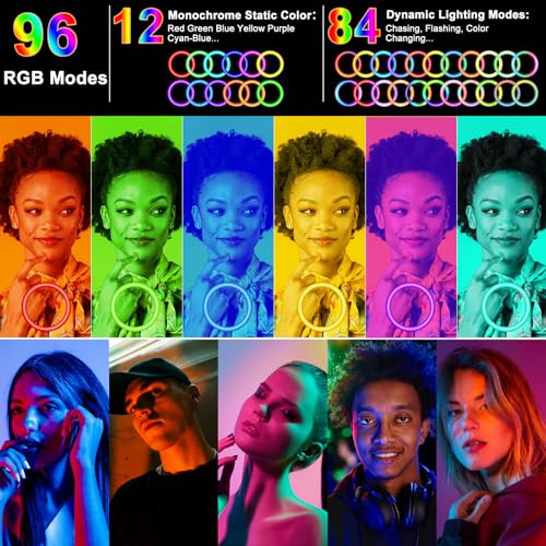 𝗡𝗲𝘄𝗲𝘀𝘁 13" Selfie Ring Light with 63" Stand and 3 Phone Holder, 53 Lighting Modes, iPad Holder, Remote, Desk Tripod, RGB Ringlight for iPhone. Vlogging Circle Led Halo Light Photo Video Kit - size: 13 inch - 53 Lighting Modes