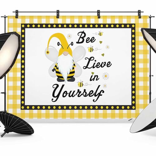 Bee Lieve Backdrop for Photography, in Yourself Gnomes Sunflower Yellow Grid Photo Backdrop Portrait Background Party Banner Photo Backgrounds for Studio Booth Props, 10x8ft - color: Yellow, size: 10x8FT