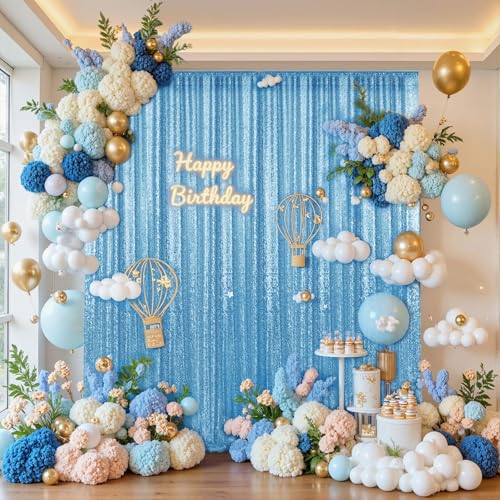 2×8FT-2PCS Blue Sequin Backdrop Curtains Panels, Photography Backdrop Glitter Curtains Fabric Background for Christmas Wedding Party Decor - color: Blue, size: 2X8FT-2PCS