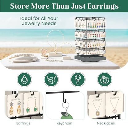 EsLuker.ly Rotating Earring Display Holder Stand for Vendors Events Selling, Large Capacity 64 Hooks Jewelry Rack with Wooden Base for Earring Card Sales, Enhances Retail Visibility(Dark Grey) - color: Dark Grey+Black