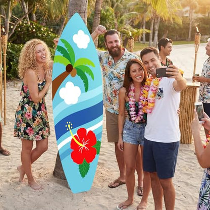 Yalikop 6 Ft Hawaii Surfboard Cardboard Cutout Stand Up Photo Prop - Hawaiian Tropical Party Decorations Standee Surfboard Foam Board for Garden Yard Sign Decor Luau Beach Party Supplies - style: Coconut Tree