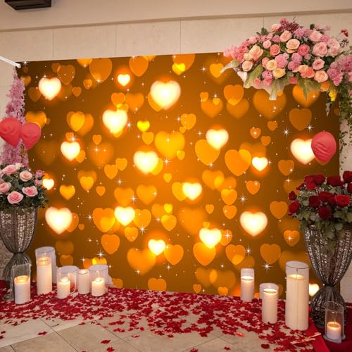 Valentine's Day Photography Backdrop 72 x 44 Inch - Golden Heart Bokeh Valentine's Day Photo Background Cloth for Romantic Shoots - color: Golden