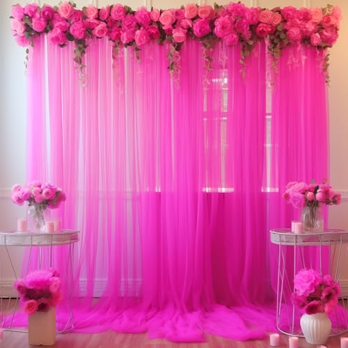 20x10 Hot Pink Tulle Backdrop Curtains for Parties, Sheer Backdrop Curtain Wedding Photo Background Drapes for Baby Shower Photography Birthday Party - color: Hot Pink, size: 20x10ft