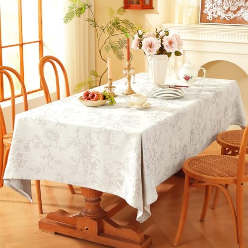 Chassic Premium Vintage Farmhouse Damask Floral 60 x 120 inch Rectangle Table Cloth – Water Resistant Linen Textured Jacquard Tablecloth for Kitchen Dining & Picnic Decor - Beige - color: Taupe Flower, size: 120" x 60" (Rectangular)