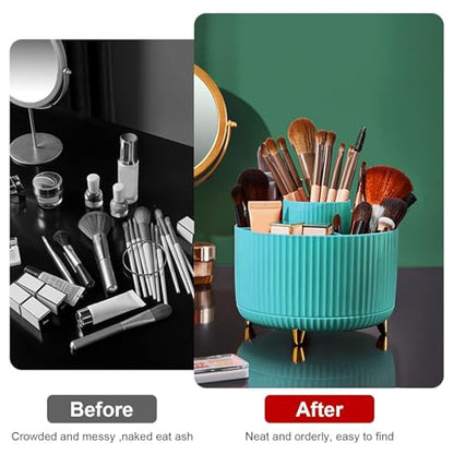 Diesisa 360 Rotating Makeup Brush Organizer With 5 Sections, Spining Countertop Swivel Makeup Brush Holder for Cosmetics, Nail Polish, Art Supply, Bathroom Vanity Desktop Organizer - Blue - color: Blue