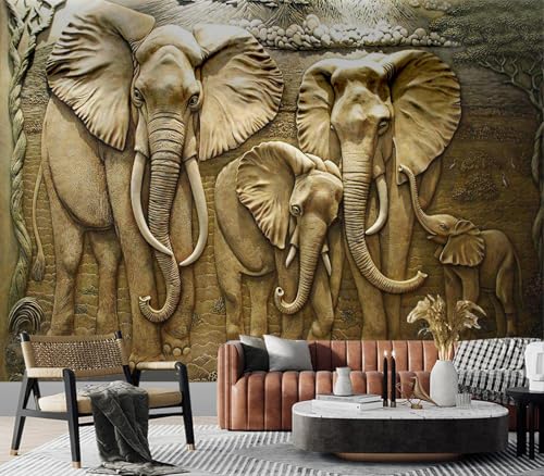Cliouar-Elephant Art,Harmonious Family,Mural Wallpaper Peel and Stick 137" x 102" - color: No.12, size: 137" x 102"