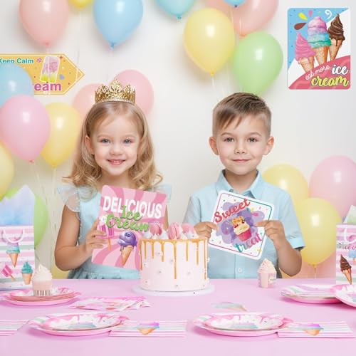 WERNNSAl 10PCS Ice Cream Party Decorations - Ice Cream Sign Birthday Party Supplies for Girls Kids Colorful Summer Theme Party Wall Art Decor for Home Garden Yard Decorations - style: Ice Cream 002