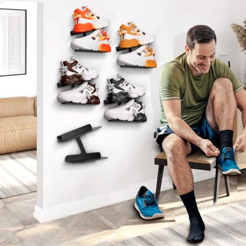 2 Pcs Floating Shoe Display Shelves, H-Type Sturdy Levitating Wall Shelf, Sneaker Holders for Shoe Collectors & Advertising Exhibition - color: 2 Pack Black