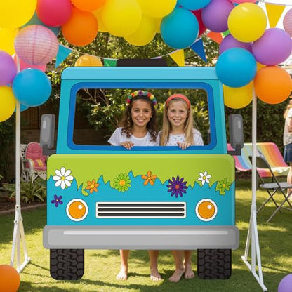 Capoda Mysterious Van Photo Backdrop Stand up Cardboard Cutout for Hippie Daisy Party Decorations - 55 x 52 Inch Large Retro Daisy Flower Truck Standee with Face Hole for Birthday Party Supplies - style: Hippie Car