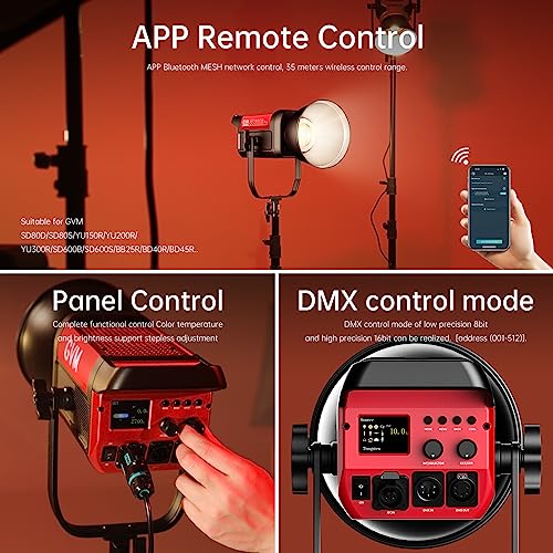 GVM Photography Lighting 300W Bi-Color Studio Lights with 45°Standard Reflector 65700Lux@1m CCT 2700~6800K 12Lighting Scenes App Control LED Video Light - color: video light