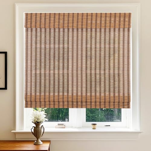 Letau No Drill No Tools Cordless Wood Window Shades Blinds, Bamboo Light Filtering Roller Shades, Color 5 - color: Color 5