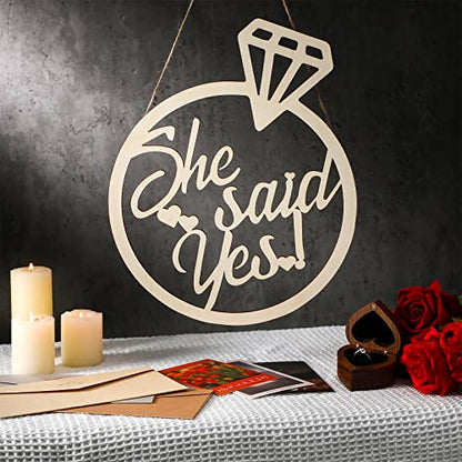 Youyole She Said Yes Wooden Sign 13.78'' x 11.22'' Diamond Ring Wood Cutout Sign Wedding Engagement Party Decorations Photo Booth Props with Hanging Rope Bridal Shower Rustic Engaged Hanging Decor - style: She Said Yes