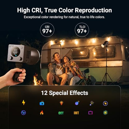 NEEWER 60W Mini LED Video Light with 50Wh Battery/100W PD Fast Charging, APP/2.4G Control/NFC, Bi Color Dimmable COB Studio Continuous Output Lighting 44,800 lux/1m 2700-6500K CRI97+ 12 Scenes, HB60B
