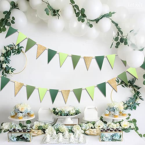 Letjolt Green Triangle Banner Decoration Golden Greenery Party Supplies St. Patrick's Day Bunting Signs for Birthday Nursery Anniversary Pre - Strung Flags 15 pcs 10 Feet