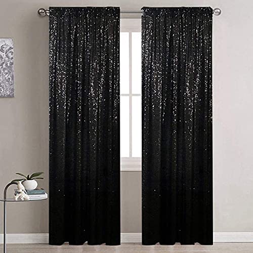 Partisout Sequin Backdrop Photo Glitter Backdrops Sparkle Background 2 Panels Blackout Curtains Photography Payette Outdoor Curtain for Party Wedding (Black) - color: Black, size: 2ftx7ftx2pcs
