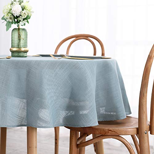 maxmill Lux Faux Linen Tablecloth with Slubby Yarn Textured Weaves Wrinkle Resistant Anti-Shrink Soft Table Cloth for Kitchen Dining Restaurant Tabletop for Event Dinner Round 70 Inch Slate Blue - color: Lux Slate Blue, size: 70" (Round)
