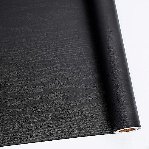 Abyssaly Black Wood Peel and Stick Paper 11.8" X 197" Decorative Self-Adhesive Contact Paper Film for Furniture Surfaces Easy to Clean Thickening Upgrade Increase Stomata and Reduces Bubble Generation - color: Black, size: 11.8" x 197"