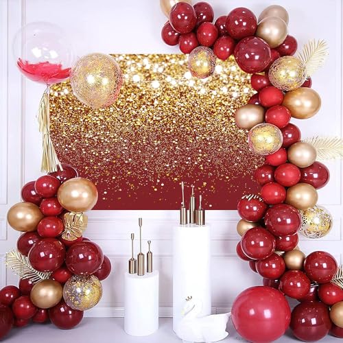 Generic Red Glitter Backdrop Gold Spots Bokeh Photography Background for Birthday, Wedding, Prom, Graduation Party, New Year Decoration Banner Portrait Family Photo Booth Props(Red, 7x5FT) - color: Red, size: 7x5FT
