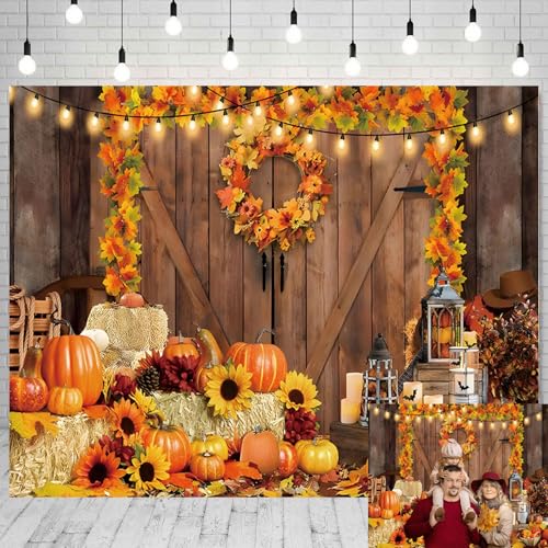 Fall Thanksgiving Backdrop 10x8ft Autumn Rustic Brown Barn Door Photo Background Fabric Photography Backdrop Fall Baby Shower Birthday Party Decorations Portrait Photo Shoot Studop Props - color: Fall Barn Door 02