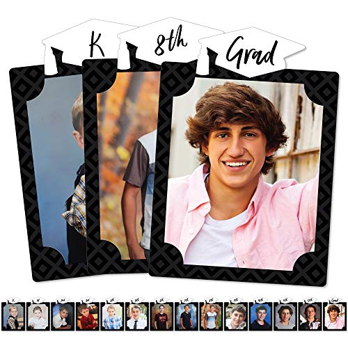 Big Dot of Happiness Black & White Grad K-12 School Photo Display Frame - 8x10 inch Graduation Memory Wall, Professional Photo Holder Set, DIY Graduation Party Decorations, Picture Display Board - color: Black and White Grad - Picturific Display