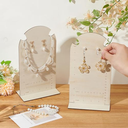 FINGERINSPIRE 2 Pcs Earring Measurement Display Stand 5.3x3x9.8 Wood Ear Stud Stand Earring Organizer Frame with Measurements Floral White Arch-Shaped Earring Holder for Measuring Selling Earring - size: 5.3x3x9.8"