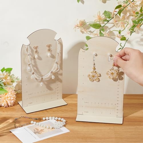 FINGERINSPIRE 2 Pcs Earring Measurement Display Stand 5.3x3x9.8 Wood Ear Stud Stand Earring Organizer Frame with Measurements Floral White Arch-Shaped Earring Holder for Measuring Selling Earring - size: 5.3x3x9.8"